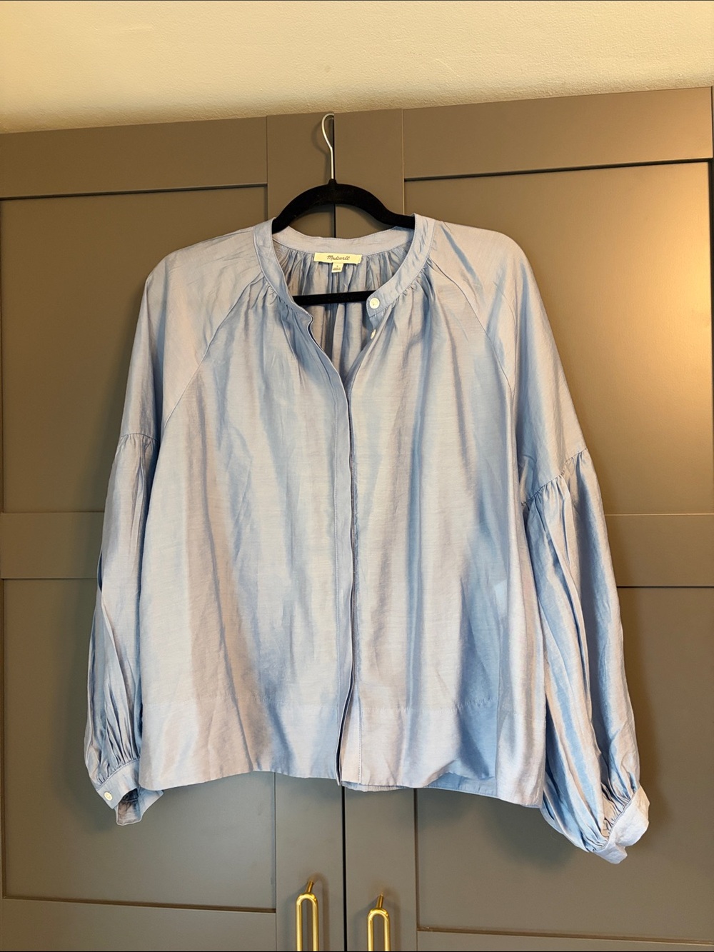 Madewell Pale Blue Balloon-Sleeve Button Front Blouse